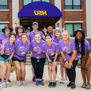 Students in front of Behrends Hall